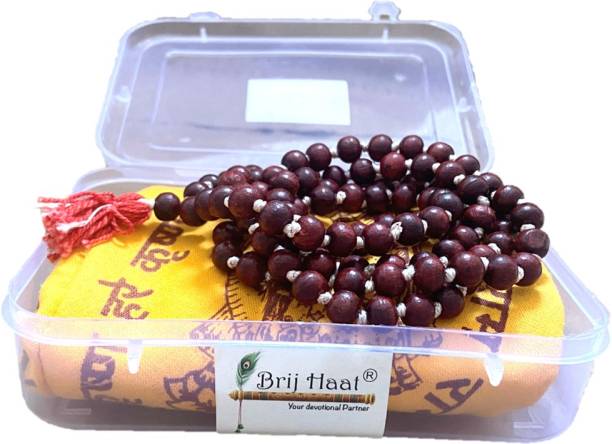 BRIJ HAAT Rosary Lal chandan Mala 108+1 Beads jaap japa Mala with Cotton Gaumukhi Japa Bag Deity Ornament