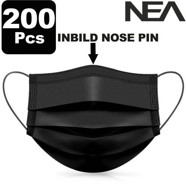 Nea Black Mask Pharmaceutical Surgical Mask 3 Layered 3ply Face Mask Certified Mask Black Surgical Mask Pack of 200(4) Non-Washable Surgical Mask With Melt Blown Fabric Layer