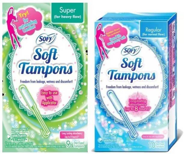 SOFY Soft Tampons - 9N SUPER (FOR HEAVY FLOW)+ Sofy_Regular_ 9NTampons PACK OF 2 Tampons