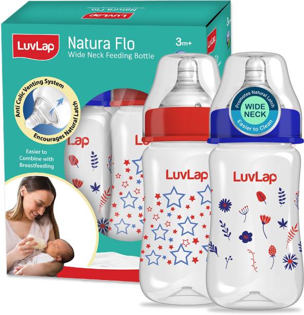 LuvLap Anti-Colic Wide Neck Natura Flo Baby Feeding Bottle, Floral & Stars, BPA Free, - 250 ml