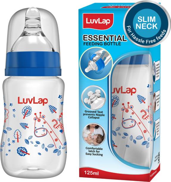 LuvLap 125ml Slim Neck Baby Feeding Bottle, PP, BPA Free, 0m+ (Jungle Tales) - 125 ml