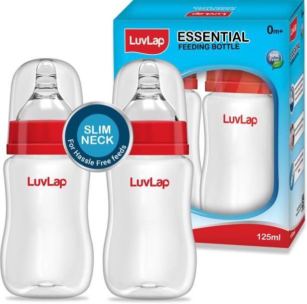 LuvLap 125ml Slim Neck Baby Feeding Bottle, PP, BPA Free, 0m+, Pack of 2 - 125 ml