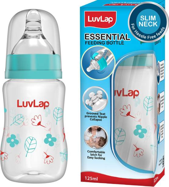 LuvLap 125ml Slim Neck Baby Feeding Bottle, PP, BPA Free, 0m+ (Wild Flowers) - 125 ml