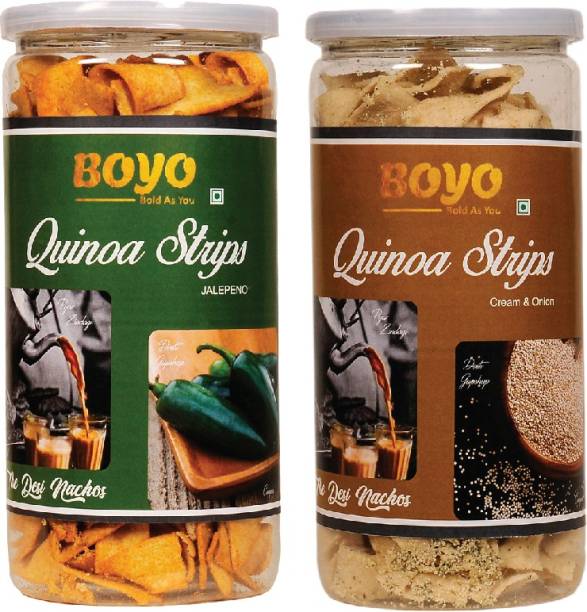 BOYO Quinoa Strips Cream & Onion 150gm Quinoa Strips Jalapeno 150gm Combo (Pack of 2) Chips
