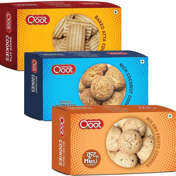 QOOT Cookies - Combo Of Baked Atta Cookies, Rich Coconut Cookies And Mix Dry Fruit Cookies