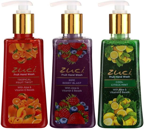 Zuci Fruit HandWash Pack of 3 (250ml each) (Cool Citrus,Tropical Fruit & Ripe Berry) Hand Sanitizer Bottle
