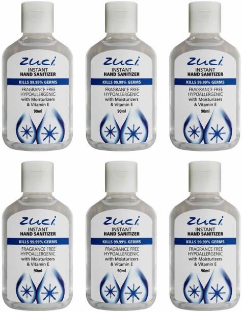 Zuci Hypoallergenic  Pack of 6 (90ml*6units = 540ml) Hand Sanitizer Bottle
