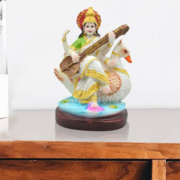 Puja N Pujari Goddess Saraswati Idol Murti Devi Showpiece for Pooja Decorative Showpiece  -  18 cm