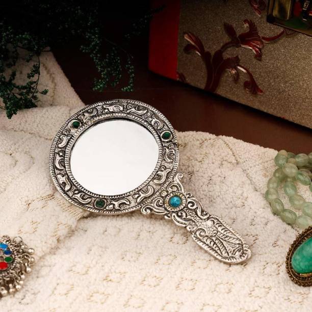 S R WEBSHOP Small Silver Polished Hand Mirror 3 Stone