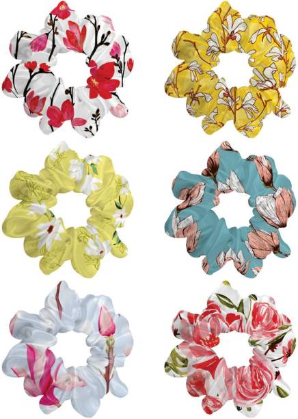 FEROSH Floral Print Scrunchies Set of 6 Rubber Band