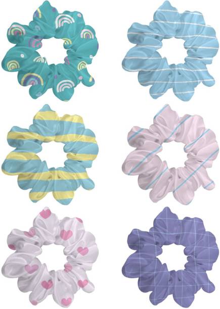 FEROSH Striped, Printed & Checkered Scrunchies Set of 6 Rubber Band