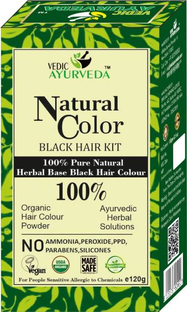 VEDICAYURVEDA Natural Color Black Hair Kit 100% Pure Natural Herbal Base Black Hair Color , Black