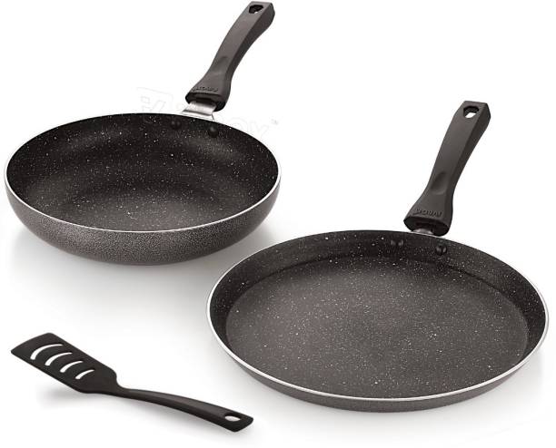 iVBOX Duo-Gift Non-Stick 22cm Fry Pan and 25cm Tawa With Hard-Stone outer Coating Non-Stick Coated Cookware Set