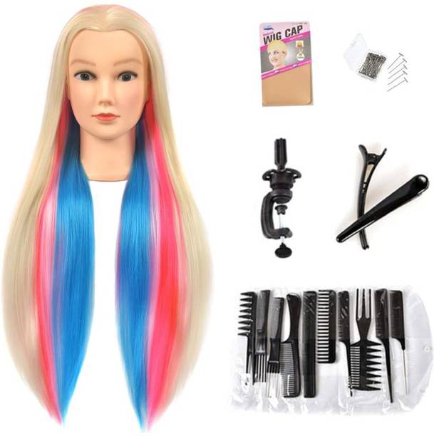 MULTIVISTA Mannequin Head with hair, Doll Head for Synthetic Fiber (26"-28", Colorful) Hair Accessory Set