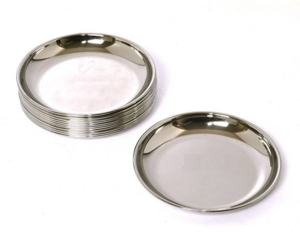 Garud Steel Stainless Steel Set of 6 Halwa/Dessert /baby plate with mirror finish(6.5inch) Quarter Plate