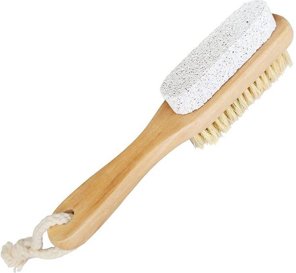 Bains 2 in 1 Pumice Stone Cleaning Brush with Wood Handle to Remove Callus & Dead Skin