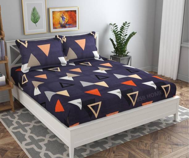 VAS COLLECTIONS 160 TC Cotton Double Geometric Fitted (Elastic) Bedsheet