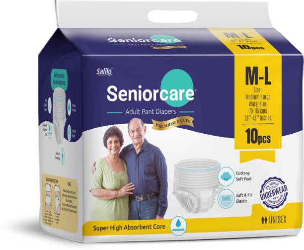 Seniorcare Adult Pant Diapers (Medium - Large,10 Pcs) (Waist Size: 70-115 cm, 28"-45" inch) Adult Diapers - M - L