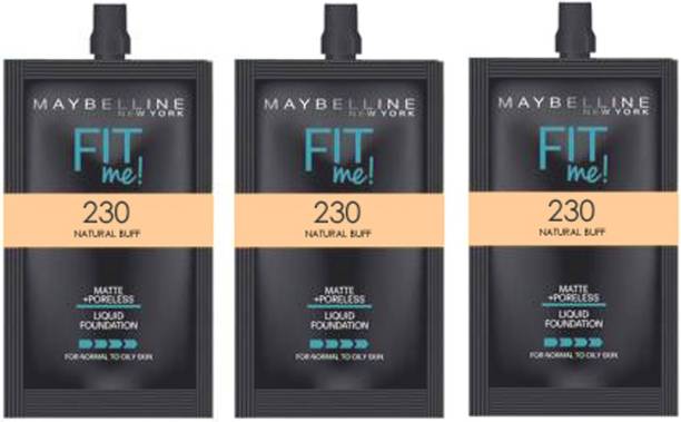 MAYBELLINE NEW YORK FIT ME MATTE +PORELESS FOUNDATION NATURAL BUFF 230 PACK 3 (5ML) Foundation