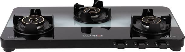 BlowHot Sapphire 3 Burner Stainless Steel Frame (Free Installation & Service) Toughened Glass Manual Gas Stove