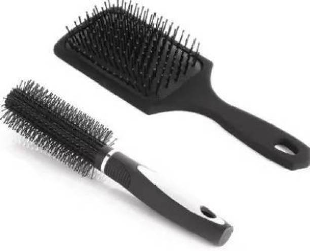 colour"s professional Combo of Cushion Paddle Hair Brush and Round Hair Comb Brush for Women and Men