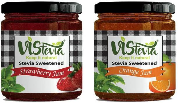 Vistevia Sugar Free Combo of Strawberry & Orange Jam- Pack of 2 (220g X 2) 220 g