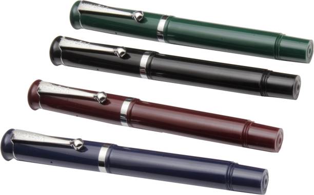 Ledos Set Of 4 - Vsign Cute Pocket Size Fountain Pens Eyedropper System Chrome Trims Fountain Pen