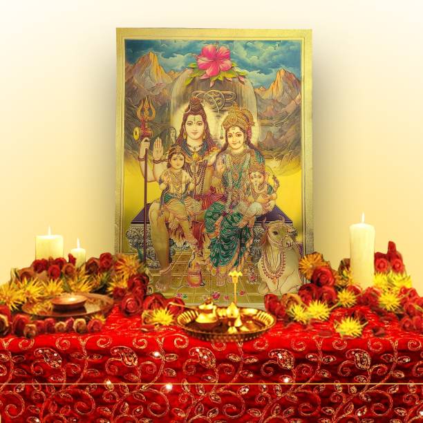 Hawai Hawai Handicraft Lord Goddess God Shankar Parivar Photo for Pooja Religious Frame