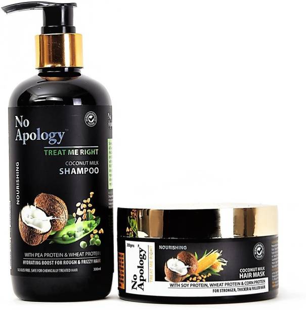 NO APOLOGY Coconut Milk SHAMPOO + HAIR MASK with Pea, Wheat, Soy & Corn Protein