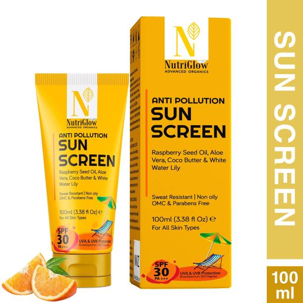 Nutriglow Advanced Organics Anti pollution SunScreen - UVA & UVB Protection - SPF 30 PA+++ (100 ml) - SPF 30