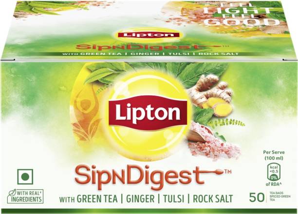 Lipton SipNDigest with Green Tea, Ginger, Tulsi & Rock Salt Ginger Green Tea Bags Box