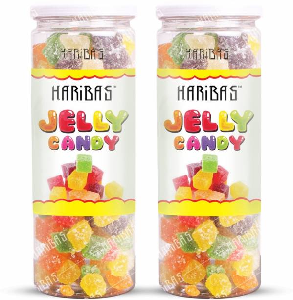 HARIBAS Pack of 2 Mixed Fruit Jelly Cubes Jar 220g Each | Sugar Coated Jelly Candy MIX FRUIT Jelly Candy