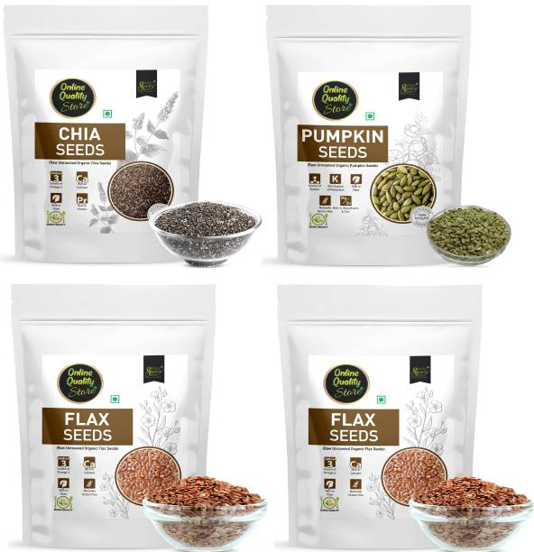 Online Quality Store Organic Combo of Flax Seeds & Chia Seeds, Pumpkin Seeds -400gm(100gm x 4 Pack) Mixed Seeds