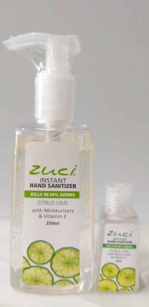 Zuci Pack Of 250 Ml & 30 Ml - Citrus Lime  Bottle (2 x 140 ml) Hand Sanitizer Bottle