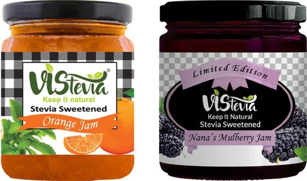 Vistevia Sugar Free Combo of Orange & Mulberry Jam- Pack of 2 (220g X 2) 440 g
