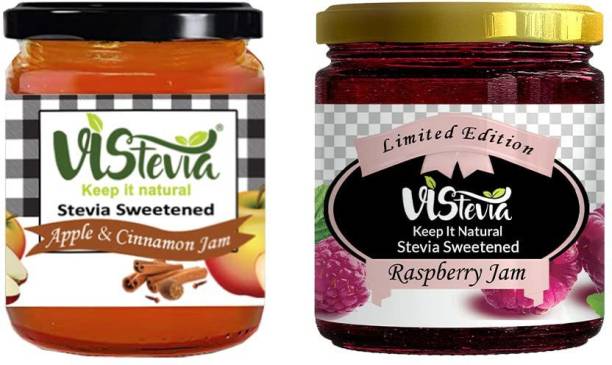Vistevia Sugar-free Combo of Apple & Raspberry Jam (220gm × 2) Pack of 2 440 g