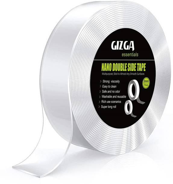 Gizga Essentials Nano Double Sided Tape Multipurpose Super Sticky Gel Grip Mounting Tape 2mm Thick, 1.2" Wide, 5Mtr Roll Washable and Reusable Tape (Manual)