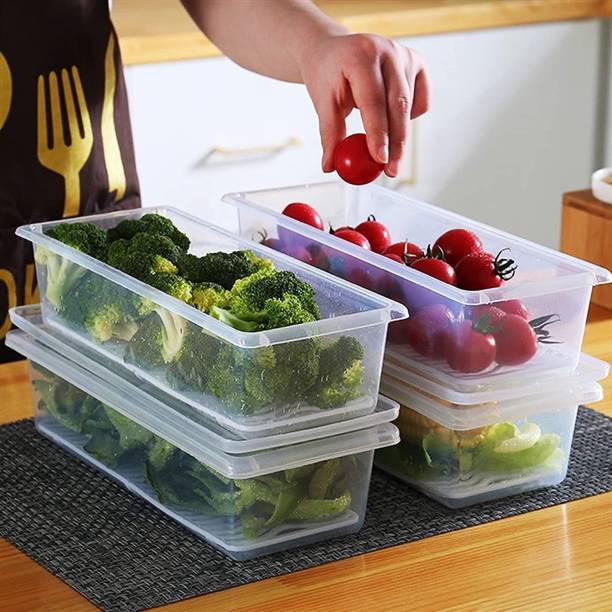 VEWIKZY Food Storage Box with Removable Drain Plate and Lid  - 1500 ml Plastic Fridge Container