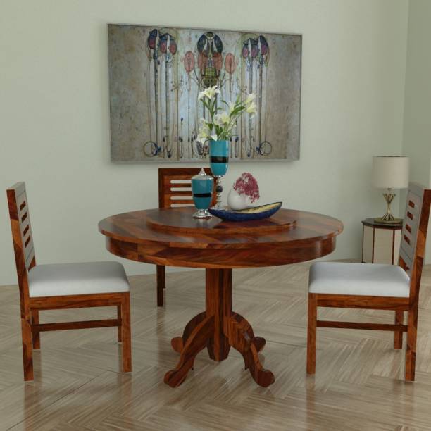 krishana art palace Solid Wood 3 Seater Dining Set