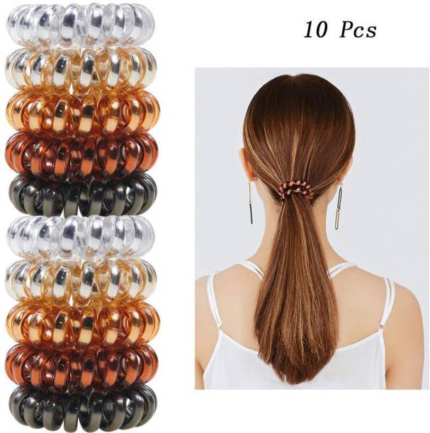NANDANA COLLECTIONS 10 Pcs Spiral Metallic color Wire Ponytail Hair Band For Girls Women Rubber Band