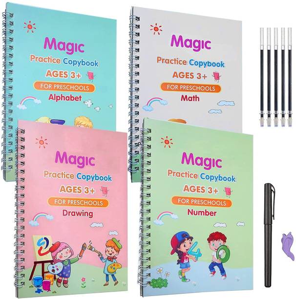 Fayme International Magic Practice Copybook,(4 Books +5 Refill) Number Tracing Book for with Pen