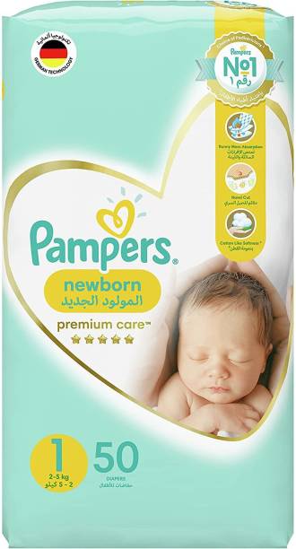 Pampers Premium Care, Size 1, Newborn, 2-5 kg, Mid Pack, 50 Diapers - New Born