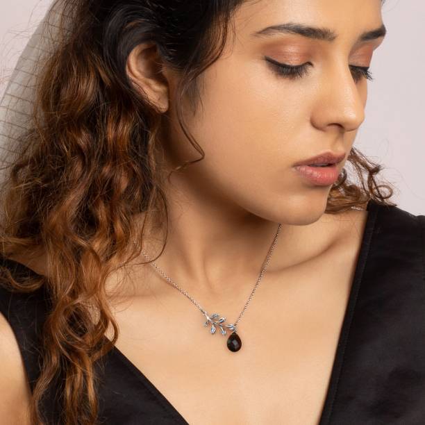GIVA Avni by Giva Oxidised Silver Leaf Drop Necklace for Women & Girls Rhodium Plated Sterling Silver Necklace