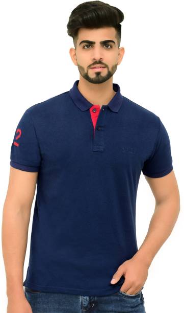Men Solid Polo Neck Navy Blue T-Shirt Price in India