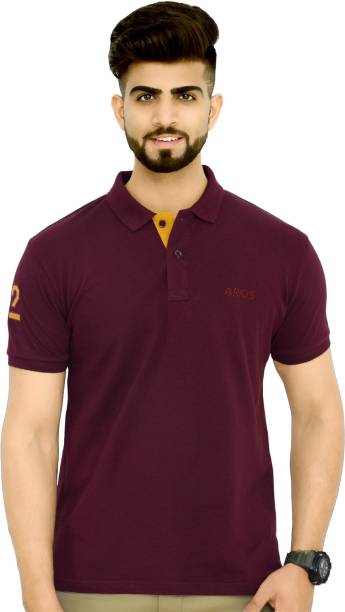 Men Solid Polo Neck Maroon T-Shirt Price in India