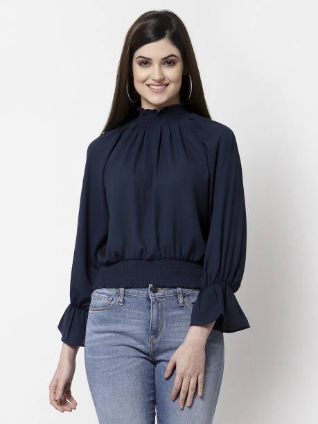 Style Quotient Casual Solid Women Blue Top