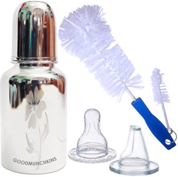 Goodmunchkins Stainless Steel Feeding Bottle-Anti Colic Nipple/Cleaning Brush 304 Jointless - 300