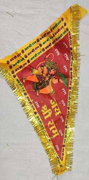 PURAVEDIC Shree Ramji ka jhanda, Flag of Shree Ram for Temple/Home 38*35 Cm Pack of 5 Decorative Showpiece  -  35 cm