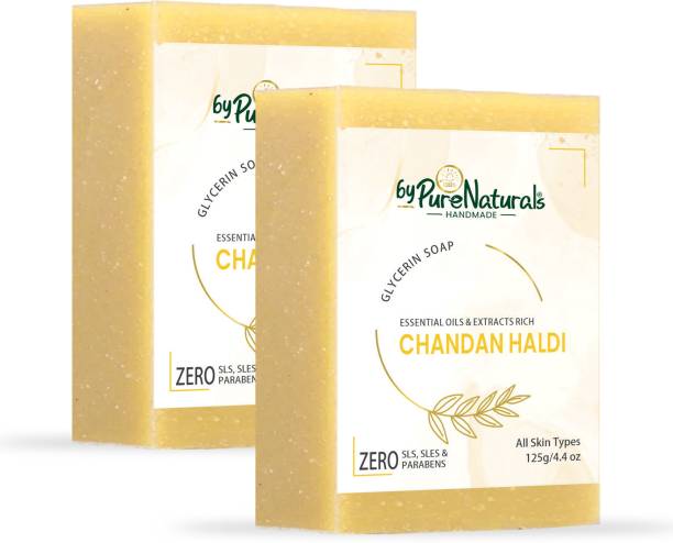 byPurenaturals Organic Glycerin Made Chandan Haldi Soap For Men Women 125gm Pack of 2