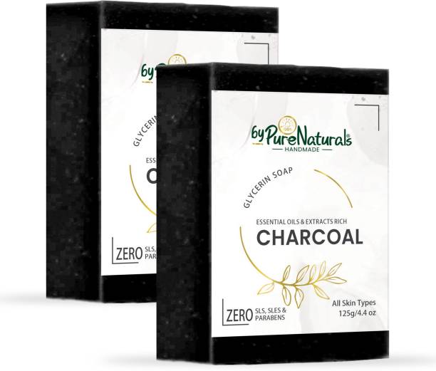 byPurenaturals Organic and Natural Glycerin Made Charcoal Soap For Men Women 125gm Pack of 2